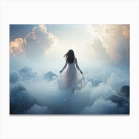 Ethereal Girl Floating Amidst Clouds Dreamy And Surreal Atmosphere Airy And Mystical With A Celest Canvas Print