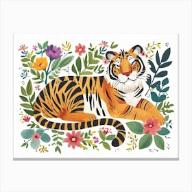 Little Floral Siberian Tiger 1 Canvas Print