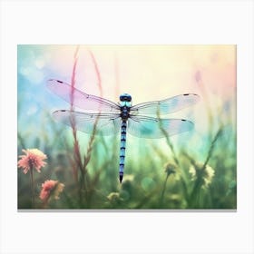 Dragonfly In Meadow Flowers Vintage 1 Canvas Print