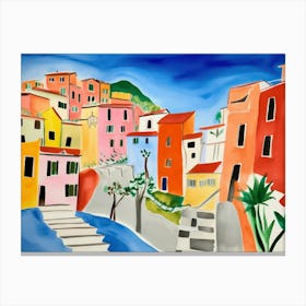 Cinque Terre Italy Cute Watercolour Illustration 3 Canvas Print