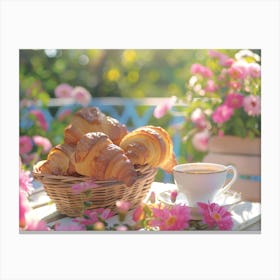 Cup Of Coffee And Croissants Canvas Print