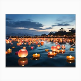 Lanterns Floating In The Water Paintings Art Print Canvas Print