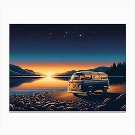 VW Van At Sunset Canvas Print