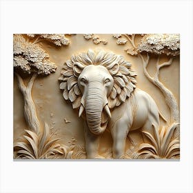 Carved Elephant In The Forest Canvas Print