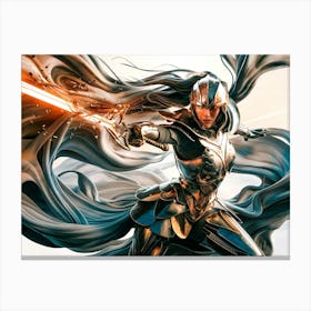 Asian Female Warrior with Armor and Sword Canvas Print