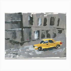 Yellow Taxi In Gray City - car hand painted urban cityscape architecture Canvas Print