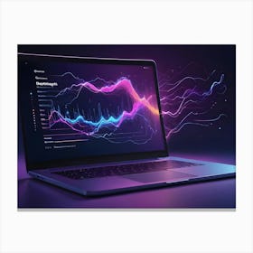 A Laptop With A Glowing Screen Displaying A Graph With Dynamic Lines, Representing Data And Technology Canvas Print