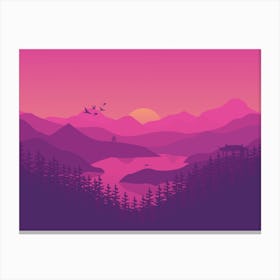 Sunset In The Mountains Landscape Lake Sunset Nature Canvas Print