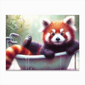 Red Panda In Bathtub Canvas Print