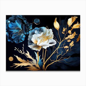 Blue And Gold Flowers 2 Canvas Print