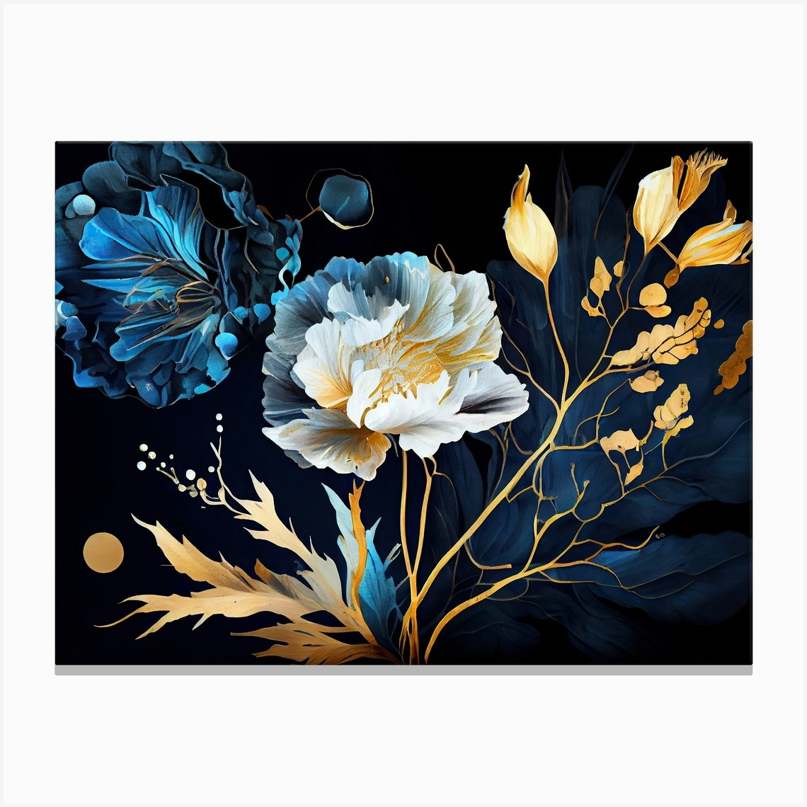 Gold Blue Flowers II print by RileyB