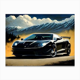 Black Sports Car In The Mountains Canvas Print