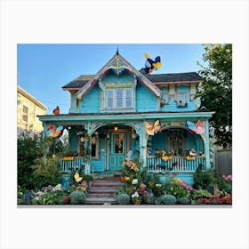 House Shaped Like A Whimsical Playful Cat Front Porch Resembling Feline Ears Windows As Curious E Canvas Print