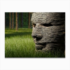 Close Up On A Textured Weathered Face Intricate Grass And Wood Materials Forming Deep Creases And (1) Canvas Print