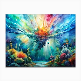 Watercolor Underwater Scene With Sunburst Canvas Print