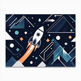 Rocket Launch, Rocket wall art, Children’s nursery illustration, Kids' room decor, Sci-fi adventure wall decor, playroom wall decal, minimalistic vector, dreamy gift 205 Canvas Print
