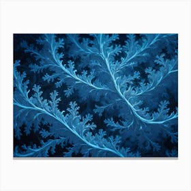 Intricate, Delicate, Icy Blue Fractal Patterns On A Dark Background, Resembling Frost Crystals Or Frozen Foliage Canvas Print