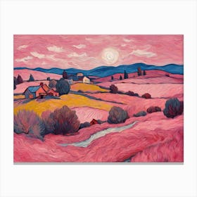 Pink Landscape Van Gogh Inspired Canvas Print