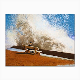 Incoming Ocean Wave Wallops Man Canvas Print
