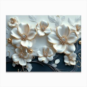 White Flowers On A Black Background Canvas Print