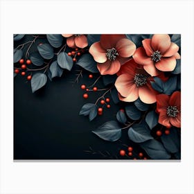 Flowers On A Black Background 3 Canvas Print