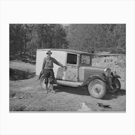 Eugene Davis Standing By The Side Of His Adapted Truck Which Carries Him About The Country On His Search For Gold Canvas Print