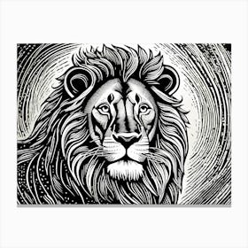 Lion Linocut Sketch Black And White art, animal art, 167 Canvas Print