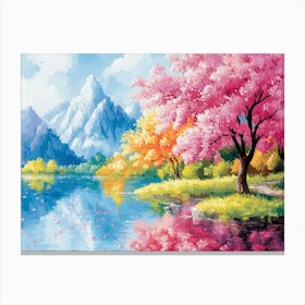 Cherry Blossoms By The Lake 4 Canvas Print