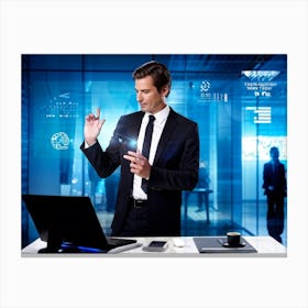 Businessman In Front Of Computer Canvas Print