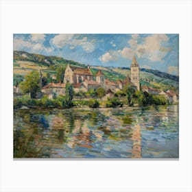 Village Lakeside Solitude Painting Inspired By Paul Cezanne Canvas Print