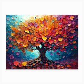 Colorful Tree Of Life 3d Leaves Canvas Print