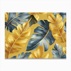 Golden Seamless Pattern With Shiny Banana Leaves Palm Tropical Exotic Vintage Hand Drawn 3d 1 Canvas Print