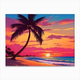 A Tranquil Beach At Sunset Horizontal Illustration 34 Canvas Print