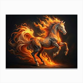 White Horse With Flaming Mane And Tail Canvas Print