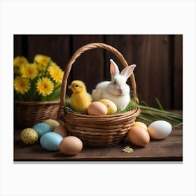 Easter Bunny and chick Canvas Print