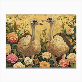 Floral Animal Illustration Ostrich 1 Canvas Print