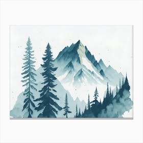 Mountain And Forest In Minimalist Watercolor Horizontal Composition 398 Canvas Print