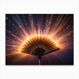 Abstract Image Of A Golden Fan Radiating Light Against A Dark Background With Sparkling Particles Canvas Print