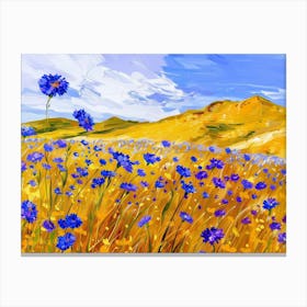 Blue Flowers In A Field Canvas Print