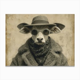 Absurd Bestiary: From Minimalism to Political Satire. Cow In Hat Canvas Print