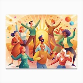 Diverse Group Of People Jumping In The Air Canvas Print