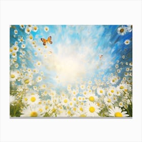 Daisies And Butterflies Canvas Print