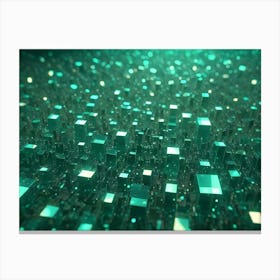 Abstract City Made Of Glowing Green Cubes, Resembling A Digital Landscape Canvas Print