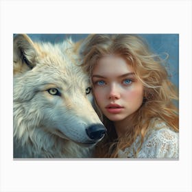 Masterpieces of Imagination: OLena Art's Siberian Girl and Tundra Wolf Canvas Print