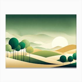 Landscape With Trees, minimalistic vector art 5 Canvas Print