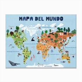 World Map Spanish Canvas Print
