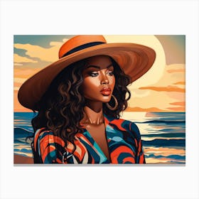 Illustration of an African American woman at the beach 70 Canvas Print