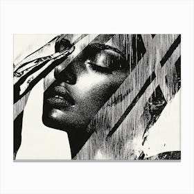 Black Ink Drawing Woman'S Face Canvas Print