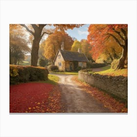 Autumn Cottage Paintings Art Print Canvas Print