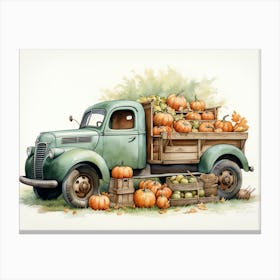 Old truck carrying pumpkins - Halloween theme Canvas Print